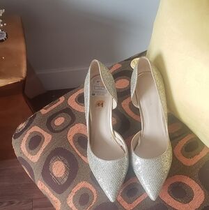 Gold GlitterPumps. Cut out side. Size 11 Mark Fisher. Worn Once